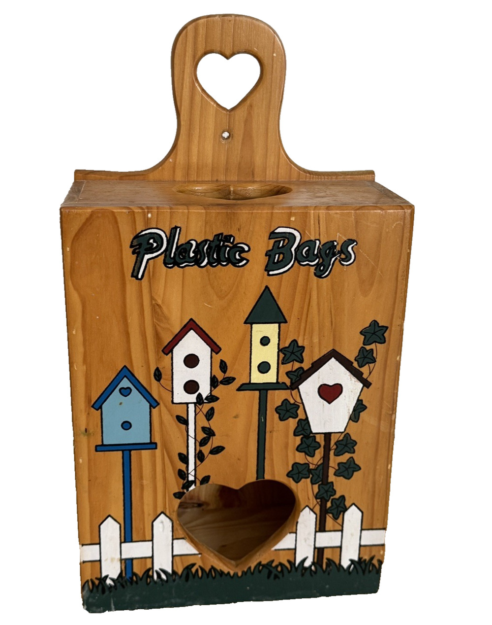 Hanging Wood Plastic Bag Holder Heart Holes Birdhouse LTD Commodities Cottage